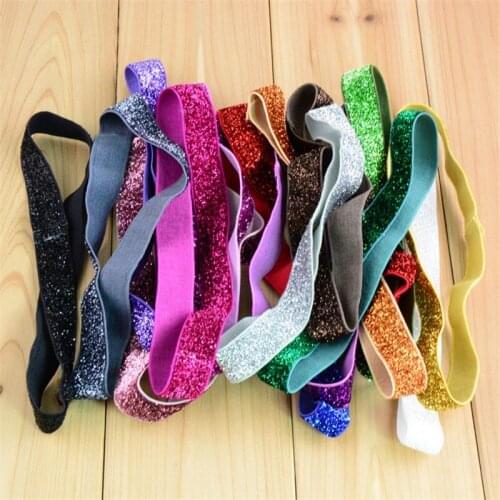 300pcs/lot 26 Color 5/8" Striped and Solid Elastic Glitter Metallic Headband No Slip DIY girls Hair Accessories HD20