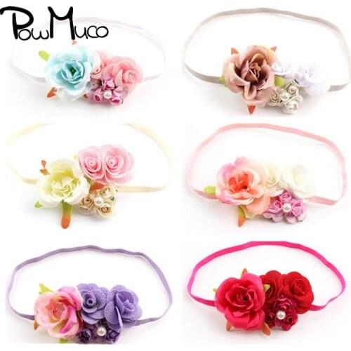 Powmuco Fashion Artificial Flowers Infant Elastic Headband One Hundred Days Baby Photography Props Sweet Kids Hair Accessories