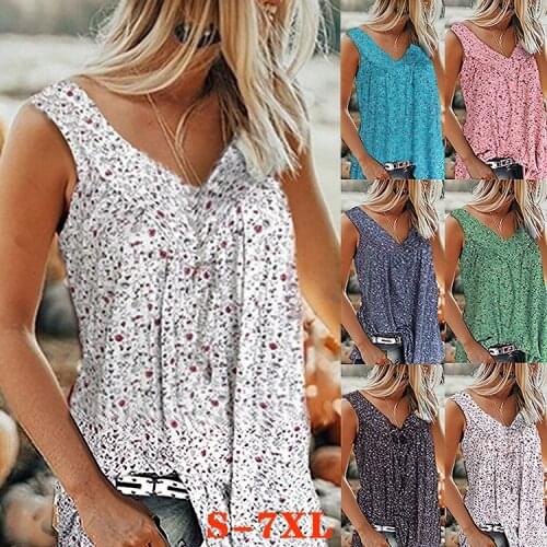 S-7xl 2021 Summer New Sleeveless Printed Womens T-shirt V-neck Loose Ladies Top Street Casual Pullover Tshirt