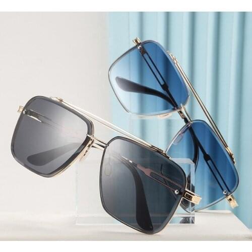 Brand Design Men Square Sunglasses Women Men Retro Metal Double Beam Trimmed Lenses Trendy Mens Driving Sun Glasses Shades 2021