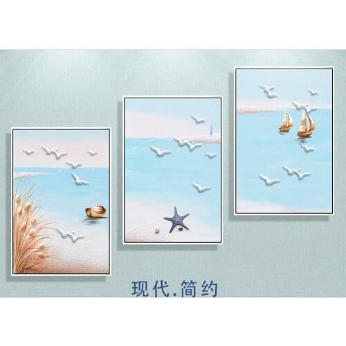 Modern fresh three - dimensional painting coastal boat birds decorative painting triple painting frameless decorative painti
