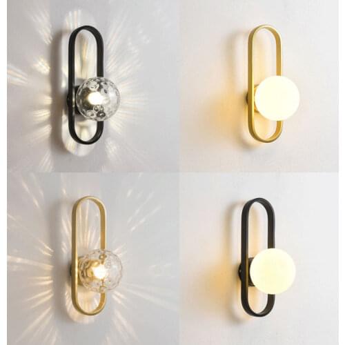 Nordic Glass Wall Lamp Led Indoor Moon Wandlamp Bedroom Bedside Aisle Decor Wall Lights Black Gold Modern Home Lighting E27