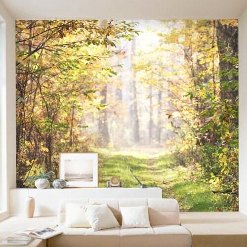 Tianyuan Sen Lin Shu-dimensional mural of large natural landscape wallpaper sofa TV background 3d Custom Size