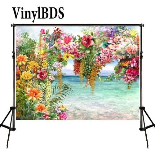 VinylBDS Photo Background Naturism Children Photos Flores Wedding Backdrops Oil Painting Garden Backdrop Kids Blue Sea Backdrop