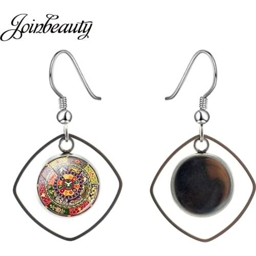 JOINBEAUTY Colourful Flower Religion Art Picture Square Earrings Glass Cabochon Dome Dangle Earrings Women Ear Accessories CT368