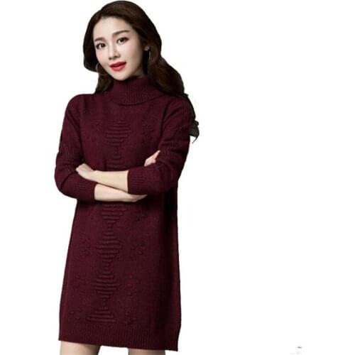 2019 Autumn Winter Women Sweater Mini Dress Female Warm Turtleneck Medium-Long Thicken Sweater And Pullovers Plus Size 3XL Q969