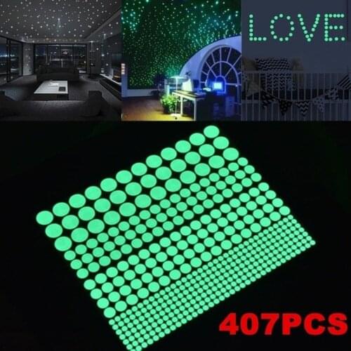 1 Sheet 407Pcs 3D Luminous Wall Stickers Glow In The Dark Star Round Dots Wall Stickers Kids Room Bedroom Home Decor