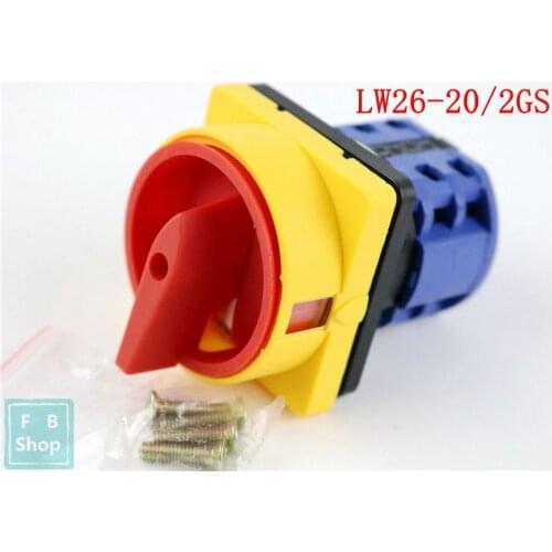 1pcs LW26-20/2GS 2 postion OFF-ON 690V 20A Padlock 2 poles 8 terminals Rotary switch main switch emergency stop silver contact