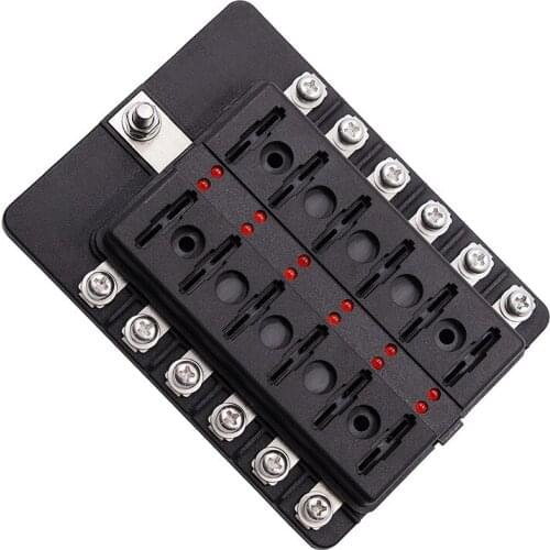 12-Way Car Recreational Vehicle Universal Modification Fuse Box-Seat Safety Insert Screw Terminal 12-32V Fuse Holder Fuse Box
