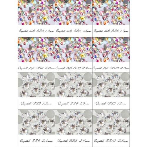 1440PCS Glitter Rhinestones Crystal AB SS3-SS12 Non Hot Fix Flat Back Strass Sewing & Fabric Garment Rhinestone Nail Art Stone