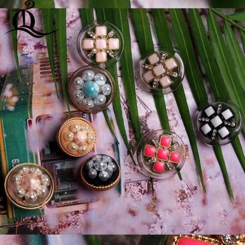 5pcs Gold Metal Crafts Rhinestone pearl Decorative Women Coat Dress Craft Buttons for Clothing Needlework Sewing