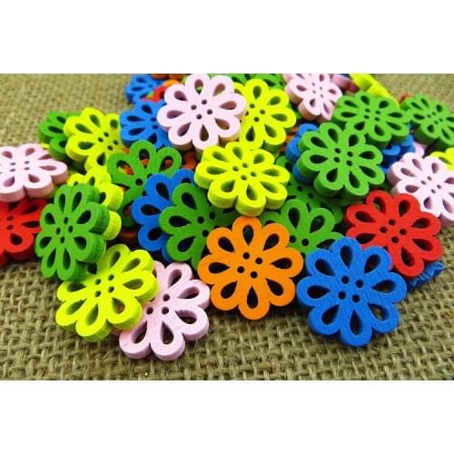 50PCS 20MM 6-Colors flower shape wood cartoons buttons coat boots sewing clothes accessories WCB-047-1