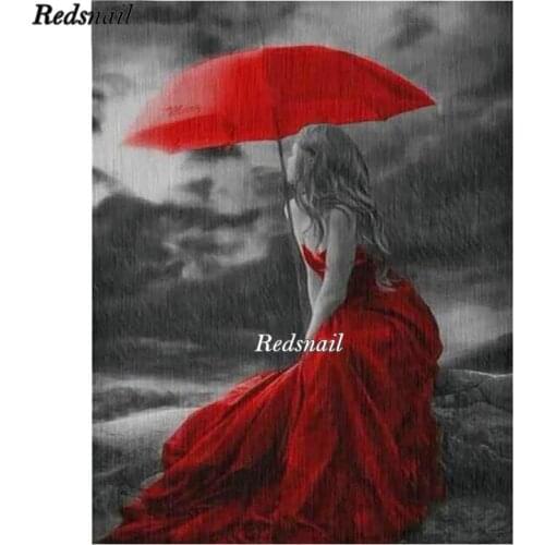 5D Diy diamond painting rhinestone cross stitch hobby umbrella girl diamond embroidery red dress woman mosaic home decor EE079