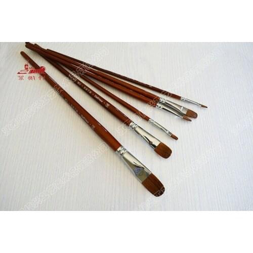 6pcs/Set High Quality weasel hair Birch rod tongue shape oil paint brush acrylic paints Set Drawing Art Supplies free shipping