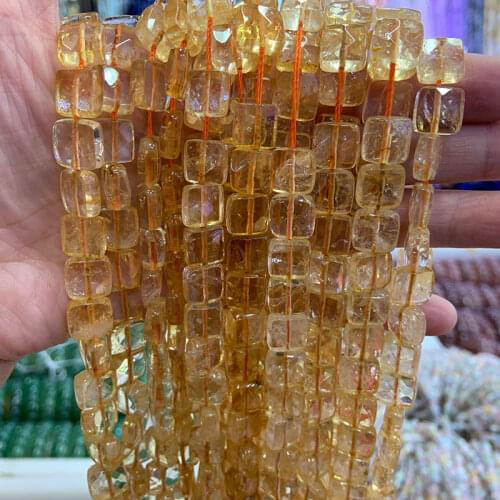 12mm Natural Yellow Citrines Beads Faceted Square DIY Loose Quartz Beads For Jewelry Making Beads Accessories Bracelets Necklace