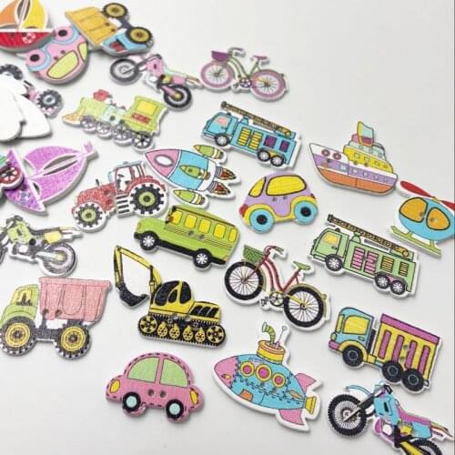 50pc Mixed Transportation Sewing Wooden Buttons For Clothes Knitting Crafts Scrapbooking DIY Needlework Accessories WB597