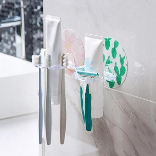 Plastic Toothbrush Holder Shaver Tooth Brush Dispenser Organizer Toothpaste Storage Rack Punch-free Bathroom Accessories