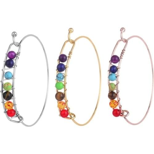 ISINYEE Fashion 7 Chakra Beads Open Bangle For Women Inspirational Mantra Stone Bracelets Manchette Wrisband Cuff Jewelry