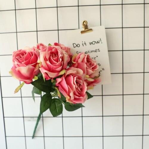 5Colors 7Heads Fake Artificial Silk Rose Flowers For DIY Wedding Flower Bouquet Floral Home Wedding Decoratiive Flower