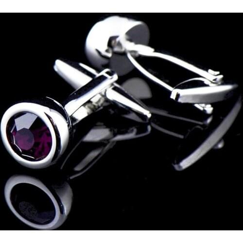 JHSL Trendy Cute Fashion Jewelry Silver Color Metal Red Purple Cubic Zirconia Round Stone Shirts Cufflinks for Men Father Gift