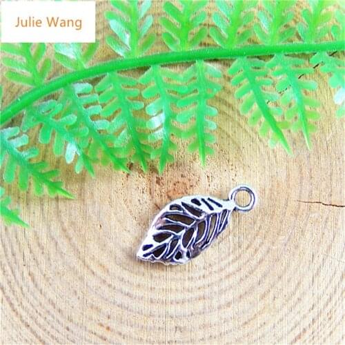 Julie Wang 50PCS Trendy Mini Charms Alloy Retro Silver Hollow Leaf Pendants Charms Handmade Crafts Fashion Jewelry Accessory