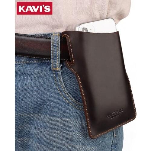 KAVIS Quality Cow Leather Men Cellphone Case Belt Waist Bag Male Portable Phone Belt Bags Genuine Leather Fashion Perse for Boys