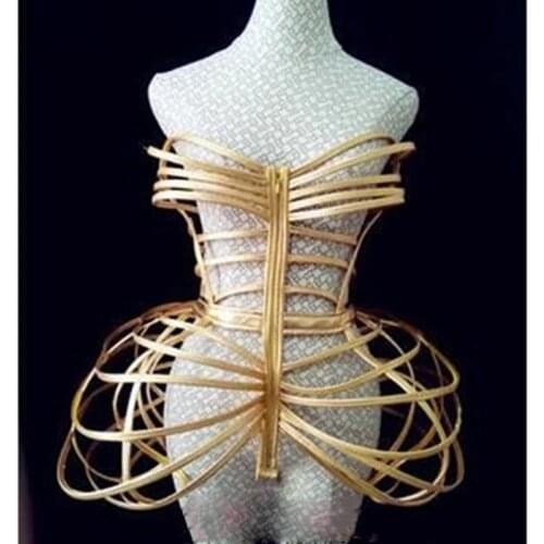 Gold openwork armor Jumpsuit future space warrior bar gogo costume Dj Dancers Sexy Nightclub DS Singer party Clothes Stage Wear