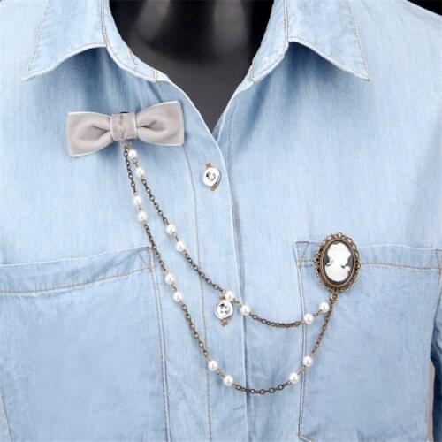 Queen Brooches Cloth Art Hand-made Bow-knot Wedding Brooch Lapel Pin Tassel Chain Badge Brooches For Men Women Suit Accessories