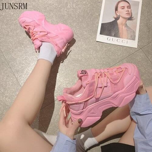 2021 Fashion Womens Shoes Spring Womens Platform Shoes Lace-up Solid Color Sneakers Comfortable Breathable Mesh Casual Shoes