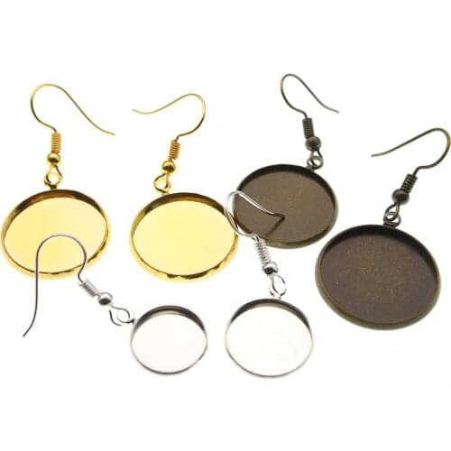 10mm 12mm 14mm 16mm 18mm 20mm 25mm Round Dangle Earrings Hooks Blank Cabochon Base Setting DIY Jewelry Findings Making Fittings