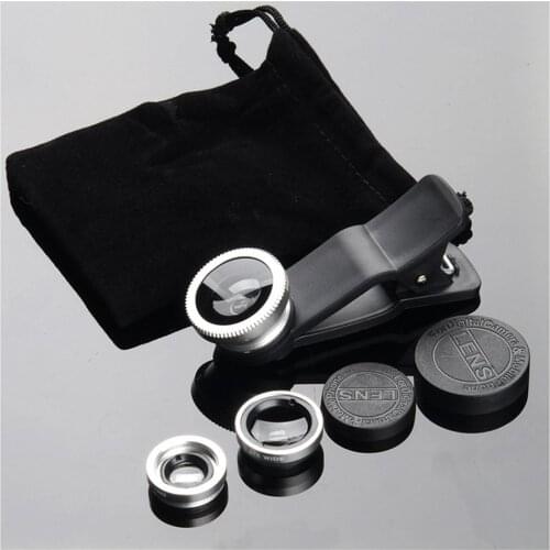 Mobile Phone Camera Lens Kit Fish Eye Lens + 2 in1 Macro Lens& Super Wide Angle Lens with Black Universal Phone Clip