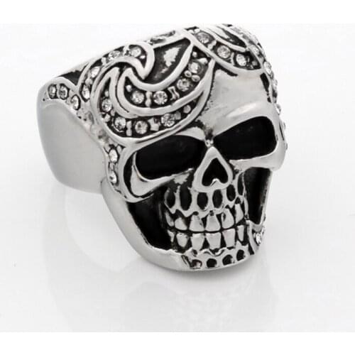 Mens Solid Gothic Punk Biker Motorbike Rider ring,Vintage Stainless Steel Skull Ring Halloween Prop Stone Rings
