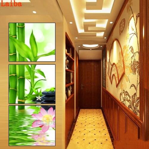 3PCS 5D Diamond Mosaic Bamboo water lily Diamonds Embroidery full Round square Drill Diamond Painting Cross Stitch Kit DIY Decor