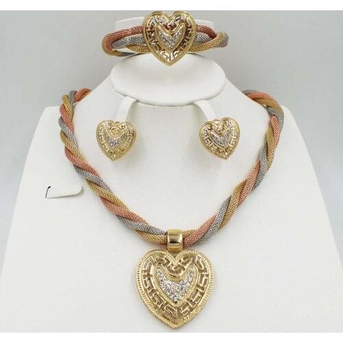 New High Quality Dubai gold big Jewelry Set 3 tones Gold color Nigerian Wedding African Jewelry Sets Parure Bijoux Femme