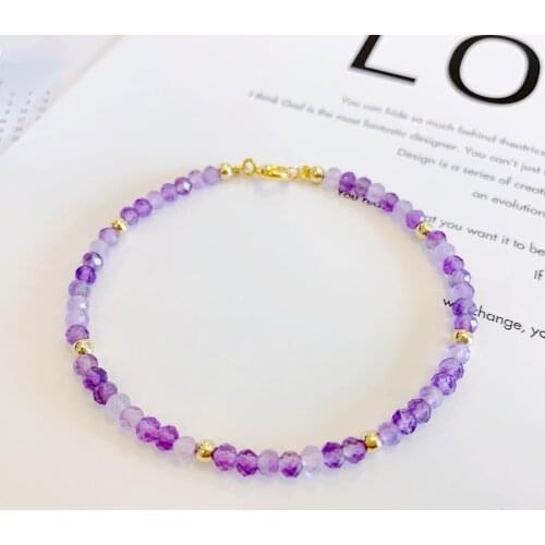 Natrual Shining Amethyst 3-4mm Faceted Beads 925 sterling silver Gold Color Fashion Bracelet 7''-8'' Dropshipping