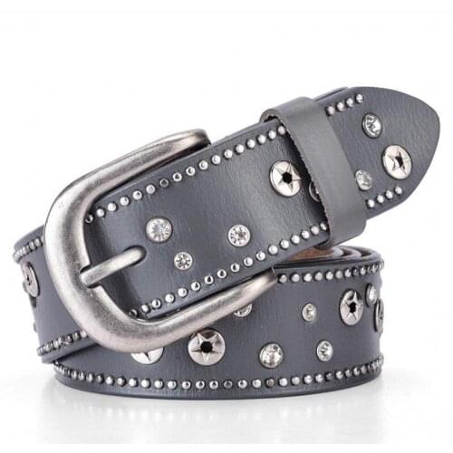 New woman belt genuine leather high quality first layer cow skin female strap fashion designer brand rivet belt pin metal buckle
