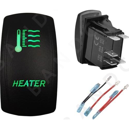 HEATER 5P ON-OFF SPST Green LED Light Laser-Etched Rocker Switch for the Car Boat Marine Yacht ARB RV Buses，Jumper Wires