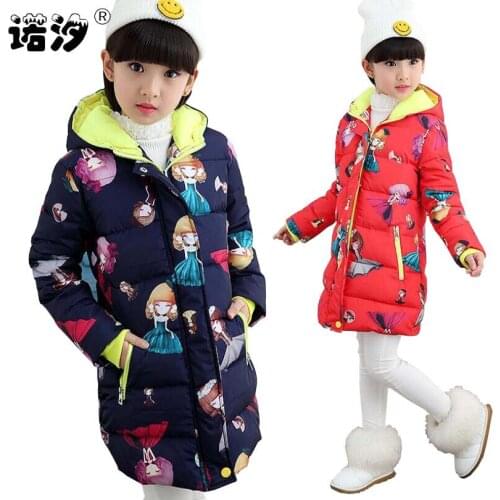 Girls clothes 3-13T kids winter warm jacket cotton down coat teenage hoodies baby girls cartoon thickness jacket kids outwear