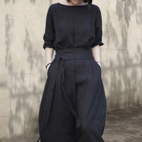 Solid Banquet Dress Women Summer 2021 New O-Neck Half sleeve Linen Dresses Black Cotton A-Line Party Dress Vintage Vestido