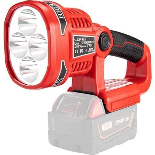 Oein Portable LED Lamp Work Light For Milwaukee M18 18V Li-Ion Battery Flashlight with 4 LED Lights Outdoor Lighting(NO Battery)