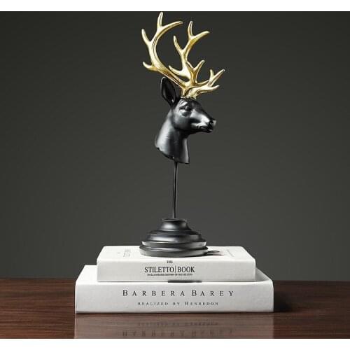 Resin Deer Head Desktop Ornaments Animal Sculpture Home Office Decoration Creativity Figurine Living Room European Classic Craft