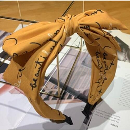 Bowknot Headband Letters Print Women Big Rabbit Ear Hairband Korean Adults Hair Bow Head Band Not Slip Ladies Headband Wide