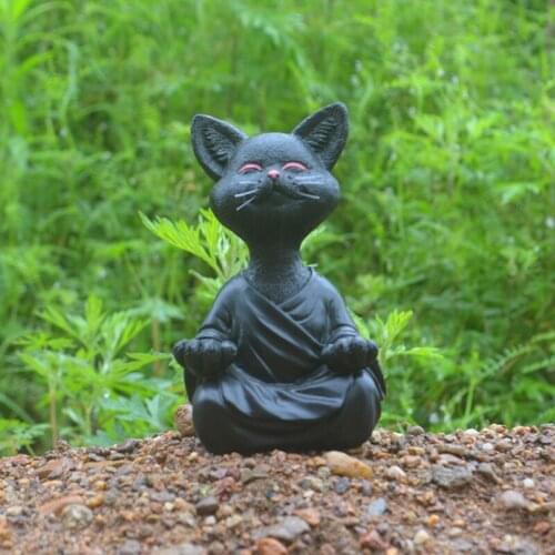 Whimsical Black Buddha Cat Figurine Meditation Yoga Collectible Happy Cat Decor Art Sculptures Garden Statues Home Decor