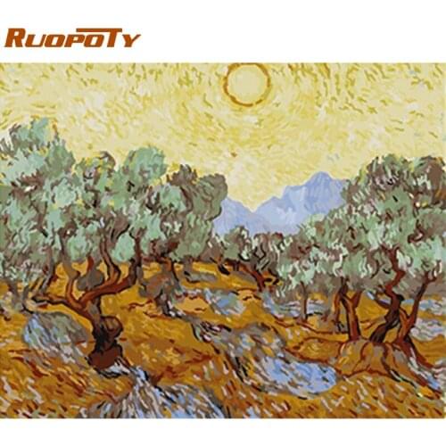 RUOPOTY Frame Picture Painting By Numbers Landscape Vintage Painting Coloring By Numbers Acrylic Paint On Canvas For Home Decors