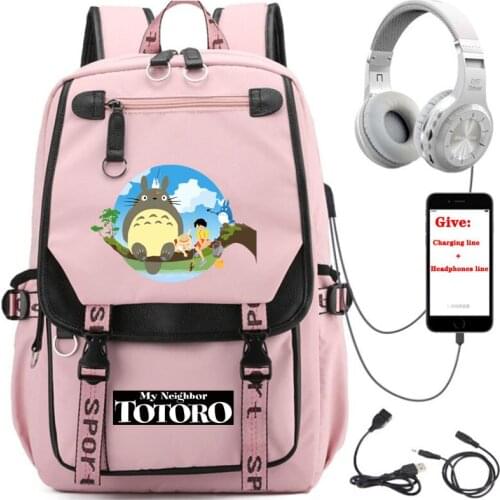 Anime My Neighbor Totoro backpack Unisex Travel Pink Backpack student School book Bag USB Charging teenagers Laptop packsack