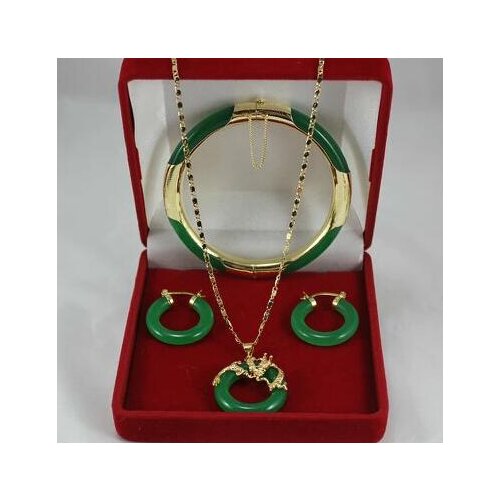 Silver Fashion jewelry Set AAA Red Jade Pendant Necklace+Bracelet+Earring