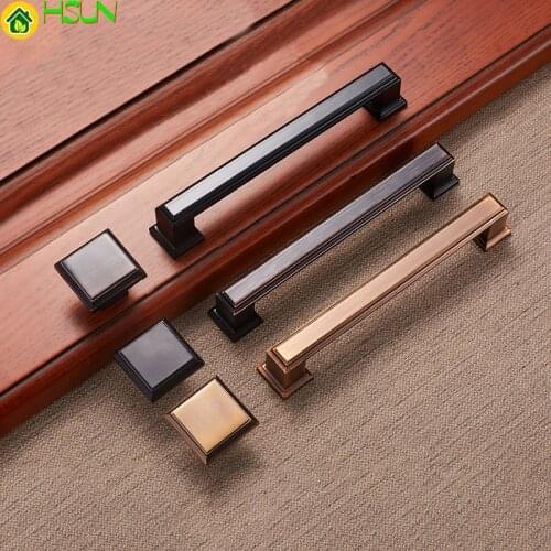 Cabinet Drawer Pull Handle Furniture Kitchen Cupboard Wardrobe Metal Zinc Sqaure European Coffee Bronze Door Closet Handle Knob