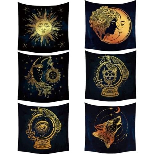Sun and Moon Psychedelic Wall Tarot Tapestry Altar Tarot Cloth Divination Accessories with Art Chakra Home Decorations