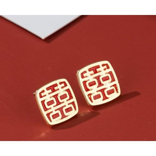 Jaeeyin 2021 New Arrival Chinese Traditional Wedding Earrings Chinoiserie Charm Red Enamel For Bride Special Gift For Women Girl