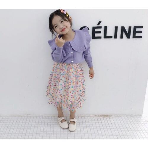 Ruffles Neck Girls Sweater Fall Winter Casual Toddler Girls Cardigan Sweaters Single Breasted Children Knitted Outwear 24M-6T